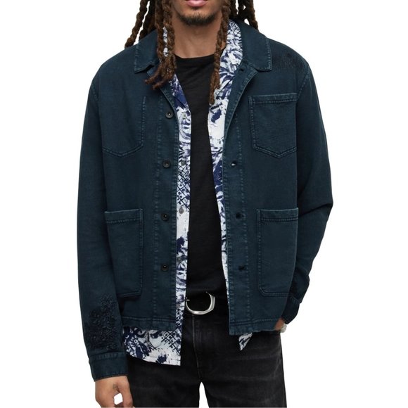 John Varvatos Collection Men's Dalton Distressed Fabric Work Shirt Jacket Navy - Picture 1 of 7